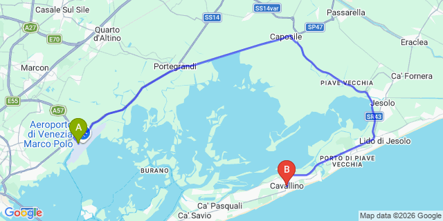 Map: Venice Marco Polo Airport (VCE) to Cavallino