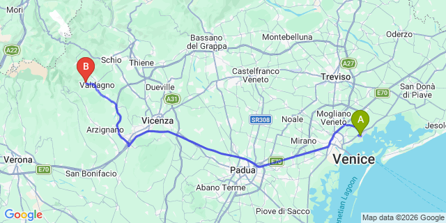 Map: Venice Marco Polo Airport (VCE) to Florence