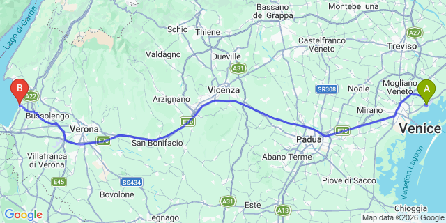 Map: Venice Marco Polo Airport (VCE) to Lazise
