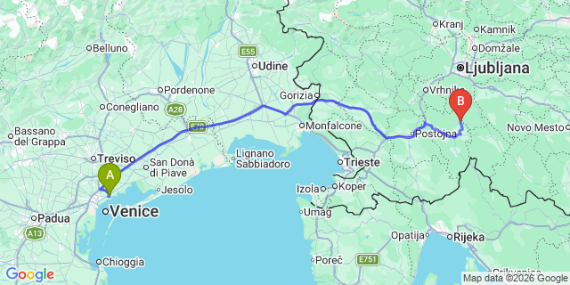 Map: Venice Marco Polo Airport (VCE) to Ljubljana