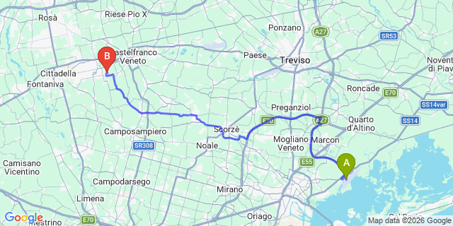 Map: Venice Marco Polo Airport (VCE) to Padova