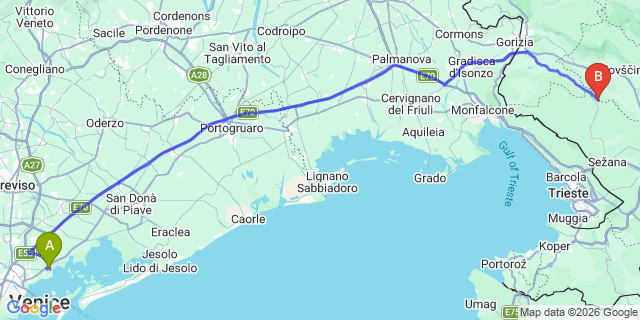 Map: Venice Marco Polo Airport (VCE) to Pula
