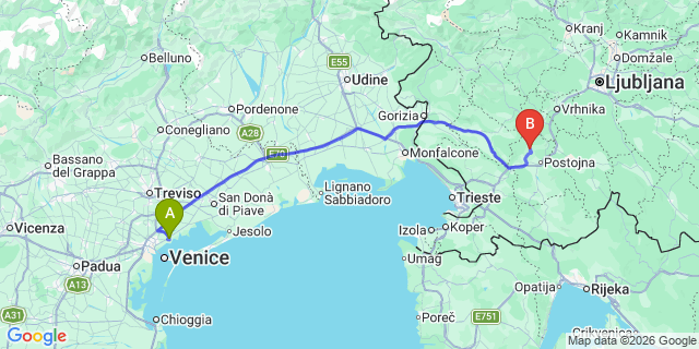 Map: Venice Marco Polo Airport (VCE) to Rabac