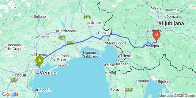 Map: Venice Marco Polo Airport (VCE) to Rijeka