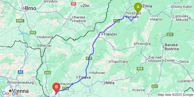 Map: Bratislava Airport (BTS) to Rajecké Teplice