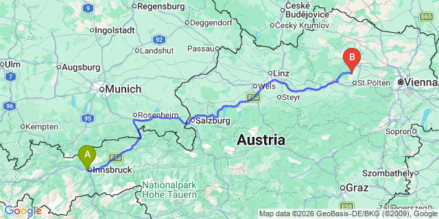 Map: Innsbruck Airport (INN) to Ambach