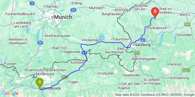 Map: Innsbruck Airport (INN) to Annaberg im Lammertal
