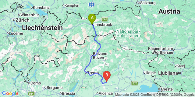 Map: Innsbruck Airport (INN) to Arabba