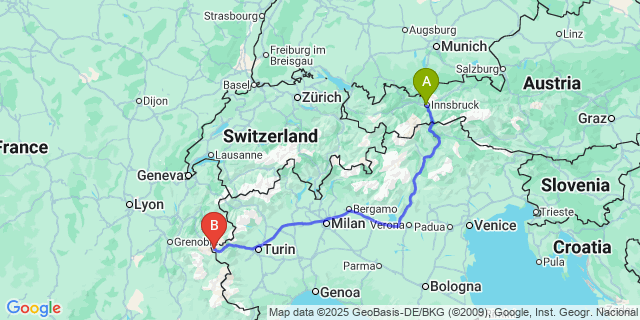 Map: Innsbruck Airport (INN) to Bardonecchia