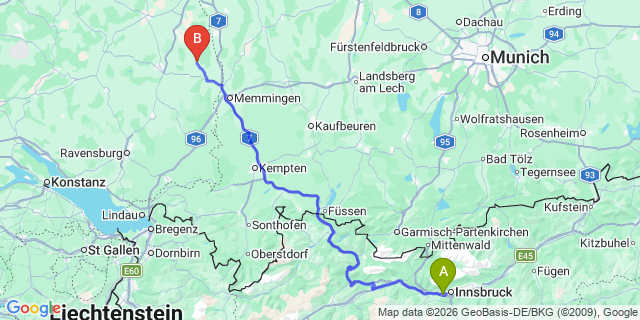 Map: Innsbruck Airport (INN) to Dalaas