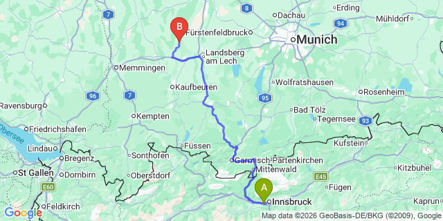 Map: Innsbruck Airport (INN) to Fendels