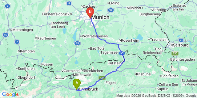 Map: Innsbruck Airport (INN) to Fritzens