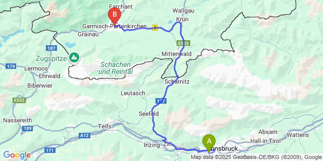 Map: Innsbruck Airport (INN) to Garmisch-Partenkirchen