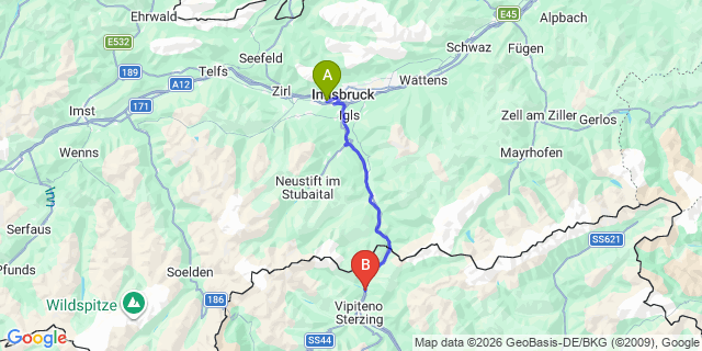 Map: Innsbruck Airport (INN) to Gossensass