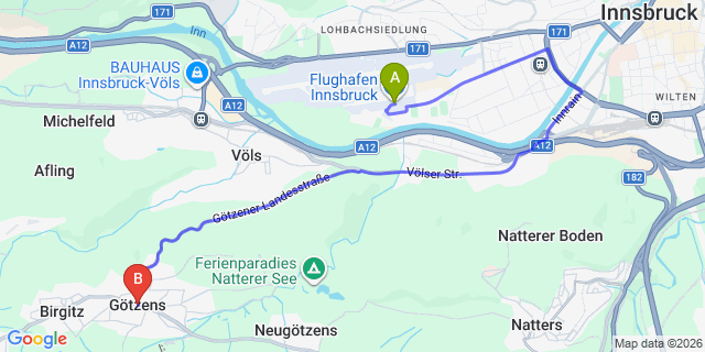 Map: Innsbruck Airport (INN) to Gotzens