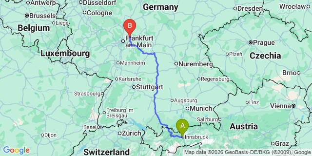 Map: Innsbruck Airport (INN) to Hammersbach