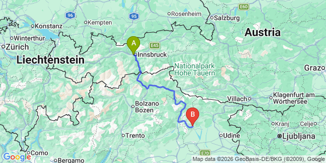 Map: Innsbruck Airport (INN) to Hinterglemm