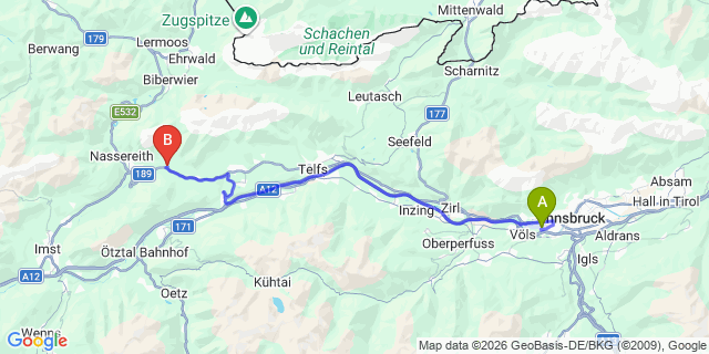 Map: Innsbruck Airport (INN) to Holzleiten