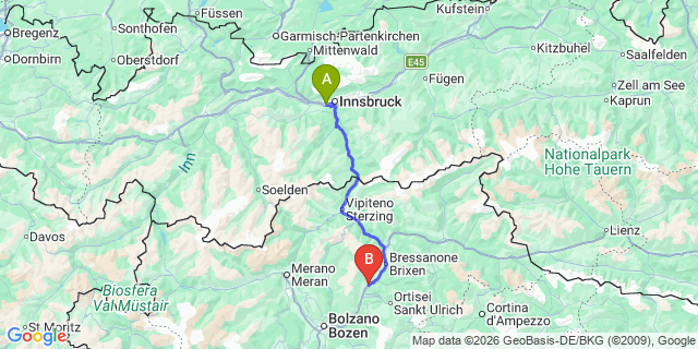 Map: Innsbruck Airport (INN) to Klausen