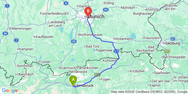 Map: Innsbruck Airport (INN) to Kolsass