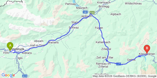 Map: Innsbruck Airport (INN) to Konigsleiten