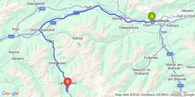 Map: Innsbruck Airport (INN) to Langenfeld im otztal