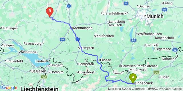 Map: Innsbruck Airport (INN) to Lochau