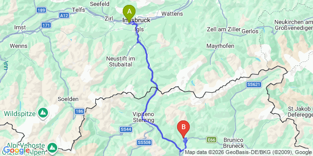 Map: Innsbruck Airport (INN) to Maranza