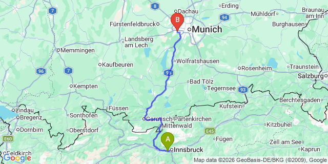 Map: Innsbruck Airport (INN) to Matrei am Brenner