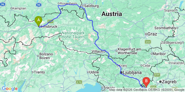 Map: Innsbruck Airport (INN) to Merano
