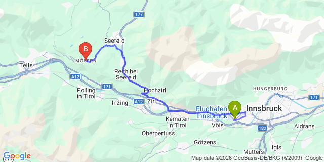 Map: Innsbruck Airport (INN) to Mosern