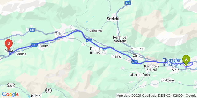 Map: Innsbruck Airport (INN) to Motz