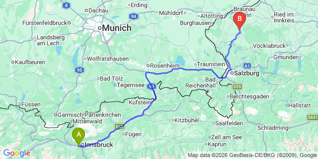 Map: Innsbruck Airport (INN) to Muhlbach am Hochkonig