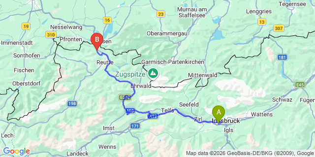 Map: Innsbruck Airport (INN) to Musau