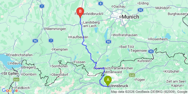 Map: Innsbruck Airport (INN) to Nassereith