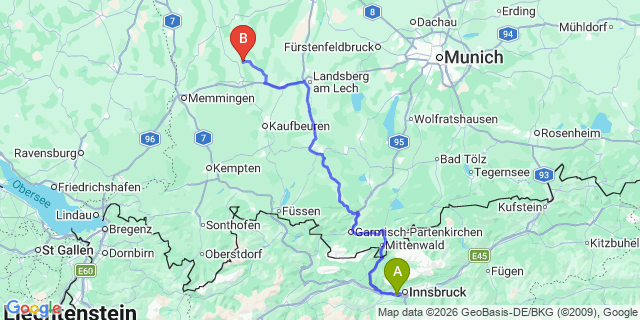 Map: Innsbruck Airport (INN) to Nauders