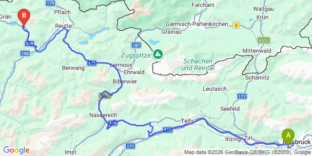 Map: Innsbruck Airport (INN) to Nesselwangle