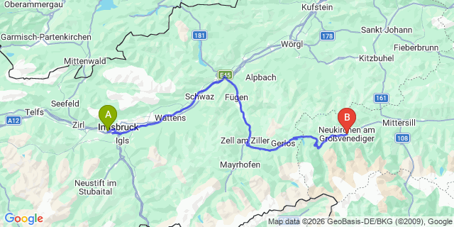 Map: Innsbruck Airport (INN) to Neukirchen