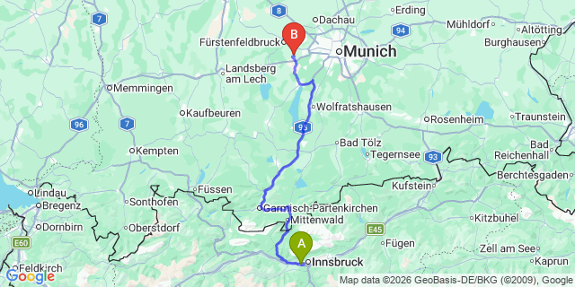 Map: Innsbruck Airport (INN) to Neustift im Stubaital