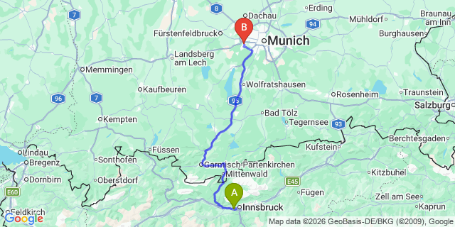 Map: Innsbruck Airport (INN) to Obernberg am Brenner