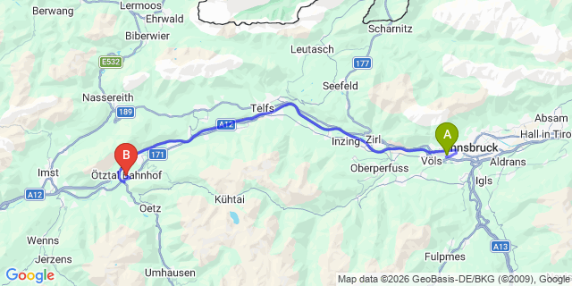 Map: Innsbruck Airport (INN) to otztal Bahnhof