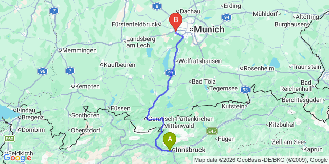 Map: Innsbruck Airport (INN) to Patsch