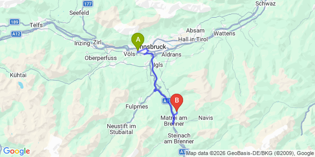 Map: Innsbruck Airport (INN) to Pfons