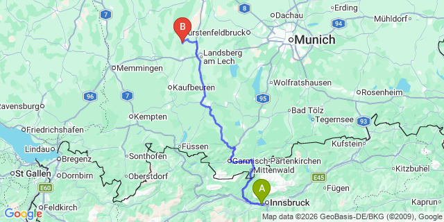 Map: Innsbruck Airport (INN) to Reutte