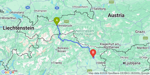 Map: Innsbruck Airport (INN) to Salzburg
