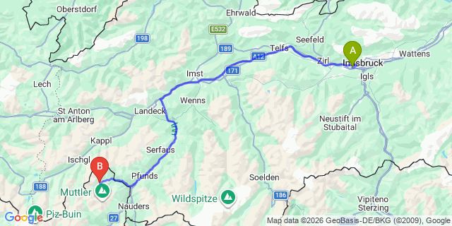 Map: Innsbruck Airport (INN) to Samnaun