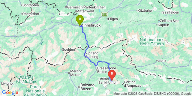 Map: Innsbruck Airport (INN) to San Cassiano
