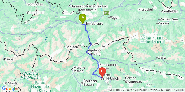 Map: Innsbruck Airport (INN) to Santa Cristina