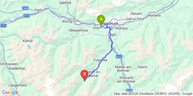 Map: Innsbruck Airport (INN) to Schaller im Stubaital