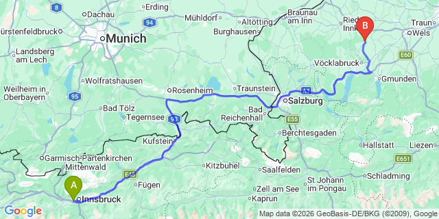 Map: Innsbruck Airport (INN) to Schladming